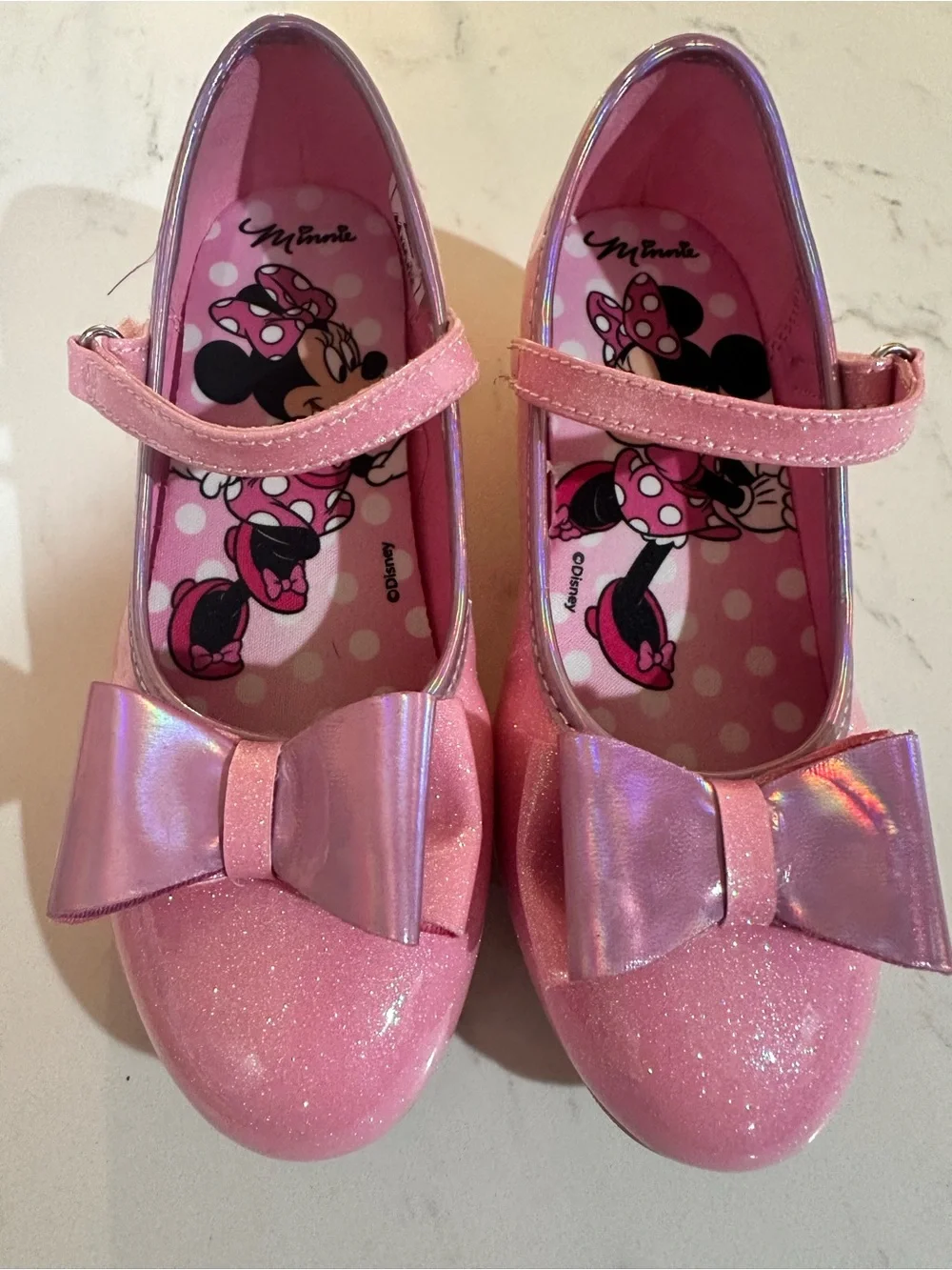 Disney Pink Glitter Minnie Mouse Mary Jane Shoes with Bow